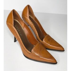 BCBGirls Leather Wingtip Pumps Women 7B Brown Pointed Toe Brogue Stiletto Office